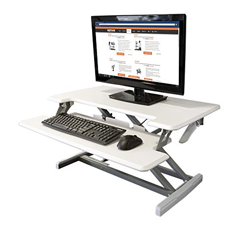 Victor High Rise DCX610W Height Adjustable Compact Desk with Keyboard Tray Standing Desktop Converter, 33 Inches, White - color: White