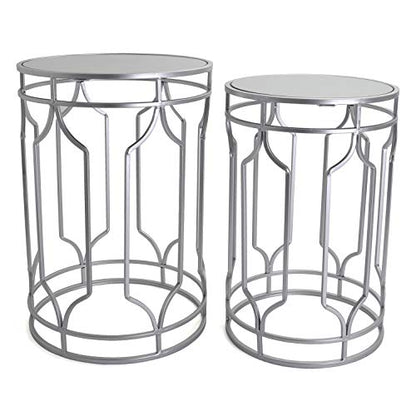 Rutledge & King Alexander - Round End Tables Set, Silver, Mirrored Tops, Nesting, 2 PCS - color: Alexander - Silver