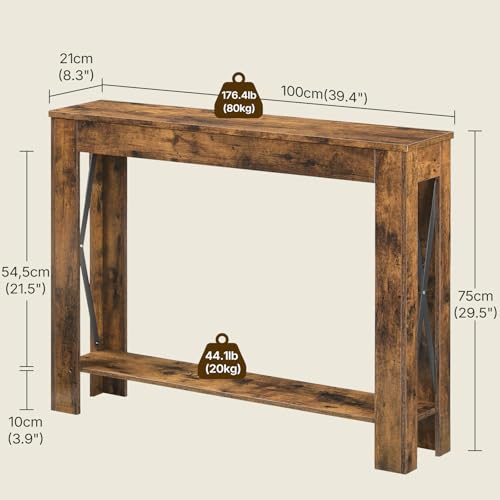 Farmhouse Console Table, 39.4'' Small Narrow Entryway Table, Wood Couch Table Behind Sofa with Storage Shelf, Slim Farmhouse Hallway Table for Living Room, Hallway, Foyer, Rustic Brown CT34RR - color: Rustic Brown