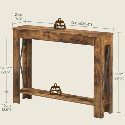 Farmhouse Console Table, 39.4'' Small Narrow Entryway Table, Wood Couch Table Behind Sofa with Storage Shelf, Slim Farmhouse Hallway Table for Living Room, Hallway, Foyer, Rustic Brown CT34RR - color: Rustic Brown