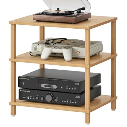 3-Tier AV Media Player Stand, Natural Stereo Cabinet, Modern Audio Shelf, Wooden TV Stand,Game Console Shelf, Multifunctional Entertainment Center, Suitable for Home, Conference Room - color: Natural, size: 3 Tier