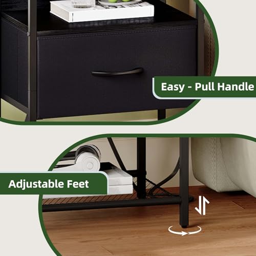 Somdot Nightstand with Charging Station & LED Light, Bedroom Bedside Table | Dorm, Guest Room, Kids Room, Laundry, Closet, Entryway and Hallway, Black - color: Black, size: 11.8"D x 15.7"W x 23.4"H (1 Drawers)