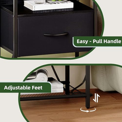 Somdot Nightstand with Charging Station & LED Light, Bedroom Bedside Table | Dorm, Guest Room, Kids Room, Laundry, Closet, Entryway and Hallway, Black - color: Black, size: 11.8"D x 15.7"W x 23.4"H (1 Drawers)