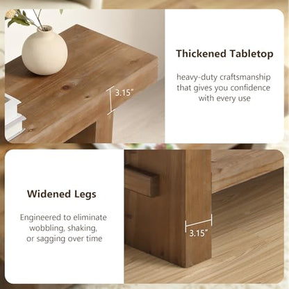 63" Solid Wood Console Table with Thickened Tabletop and Legs | Long Farmhouse Entryway Table, Narrow Behind Couch Skinny Rustic Sofa Table, for Living Room, Hallway, Entry