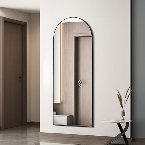 Simple Deluxe Arched Full Length Mirror, 59"x16" Large Floor Mirrors, for Wall Door Bedroom Bathroom Living Room (Black) - color: Black-arched, size: 59"L x 16"W