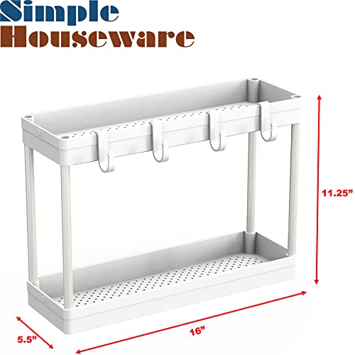 Simple Houseware 2-Tier Under Sink Organizer Storage Tray with Hooks, White - color: White