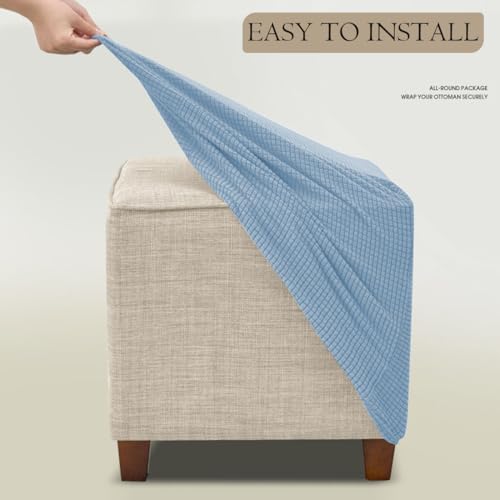 Ottoman Cover Square Storage Ottoman Slipcover Jacquard Stretch Footrest Stool Covers with Elastic Band Cube Storage Stool Ottoman Covers Footstool Sliocovers Protection Sky Blue - color: Sky Blue