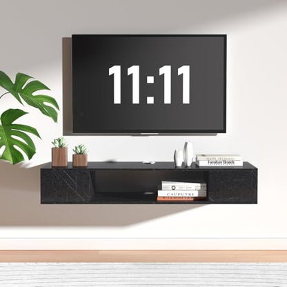 GHC Floating TV Stand, Wall Mounted Entertainment Center and Cabinet Shelf, TV Console with Storage, Media Console for DVD Player, Space-Saving Under TV Shelf for Bedroom, Living Room (Black Marble) - color: Black Marble