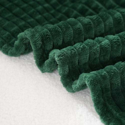 Puncuntex Fleece Throw Blanket Dark Green 50"×70" with Square Grid Design | Super Soft Plush Cozy Flannel Throw Blanket Luxury for Couch Sofa Chair - color: Dark Green, size: 50"×70"