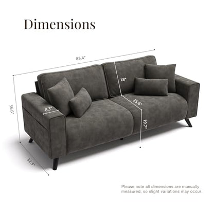 85" Loveseat Sofa, Chenille Couch with Deep Seat, Dark Grey | Clean-look modern couch with 4 pillows, hidden side pockets, easy assembly for living rooms, apartments, and offices - color: Dark Grey