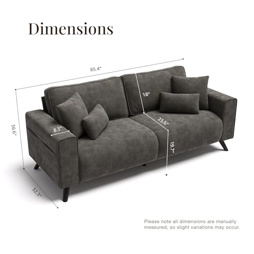 85" Loveseat Sofa, Chenille Couch with Deep Seat, Dark Grey | Clean-look modern couch with 4 pillows, hidden side pockets, easy assembly for living rooms, apartments, and offices - color: Dark Grey