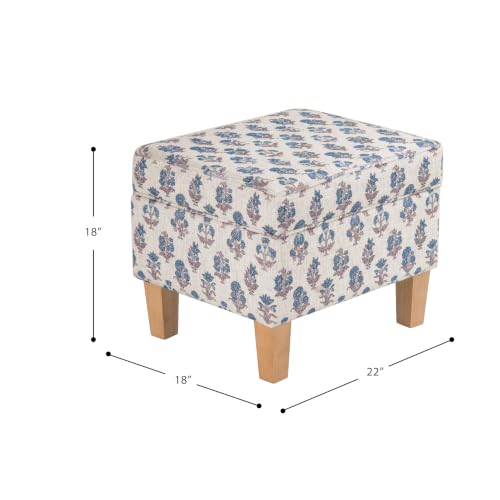 HomePop 22" Medium Rectangular Storage Ottoman - Blue Floral Pattern - color: Blue Floral Pattern
