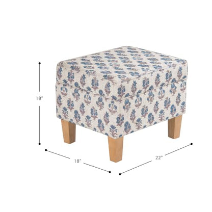 HomePop 22" Medium Rectangular Storage Ottoman - Blue Floral Pattern - color: Blue Floral Pattern