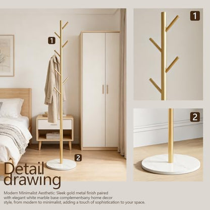 Gold Coat Rack Freestanding, 67" Metal Tree Coat Stand, Sturdy Entryway Hall Tree for Coats, Hats, Bags, Bedroom Office - color: A4