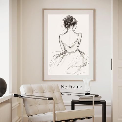 Gobeiuasy Minimalist Line Art Print Abstract Line Woman Wall Art Woman Silhouette Poster Nude Body Picture Black and White Minimalist Poster Abstract Female Art Print 16x24inch No Frame - color: White Unframed