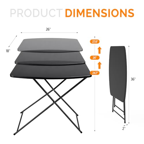 VINGLI Small Folding Table Portable, 18" Adjustable Height Personal Laptop TV Tray, Camping Table, HDPE Plastic Top with Steel Frame,Black - color: Black, size: 28"