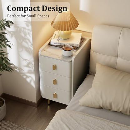 AQIMUELE Narrow Nightstand with Drawers, Narrow Side Table Leather, Small Bedside Tables for Bedroom. (White) - color: White, size: 11.8''W x 15"D x 22.8"H