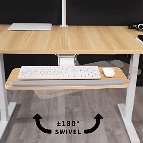 VIVO Light Wood Under Desk 25 x 10 inch Keyboard Tray, MOUNT-KB03C | Adjustable Computer Keyboard and Mouse Platform, Ergonomic Under Table Desk Mount Drawer, Full Swivel - color: Light Wood