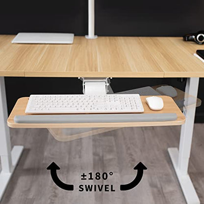 VIVO Light Wood Under Desk 25 x 10 inch Keyboard Tray, MOUNT-KB03C | Adjustable Computer Keyboard and Mouse Platform, Ergonomic Under Table Desk Mount Drawer, Full Swivel - color: Light Wood