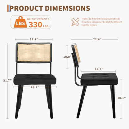 GarveeHome Natural Rattan Dining Chairs Set of 4, Velvet Upholstered Kitchen Chairs with Tall Cane Backrest and Strong Wood Legs for Dining Room, Kitchen, Restaurant, Black - color: Black, size: 4 PCS