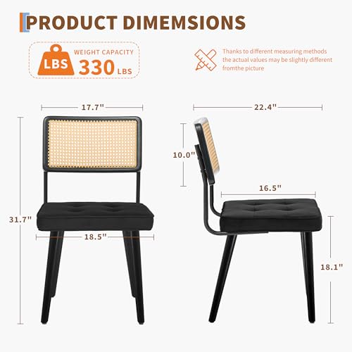 GarveeHome Natural Rattan Dining Chairs Set of 6, Velvet Upholstered Kitchen Chairs with Tall Cane Backrest and Strong Wood Legs for Dining Room, Kitchen, Restaurant, Black - color: Black, size: 6 PCS