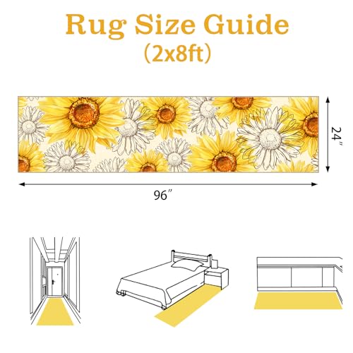 AooHHooA Sunflower Runner Rug 2x8 Non-Slip Washable Yellow | Modern Rustic Sunflower Runner Rug with Non-Slip Backing, Long Rug for Hallway Kitchen Entryway Laundry - color: Sunflower-1, size: 2' x 8' (Runner)
