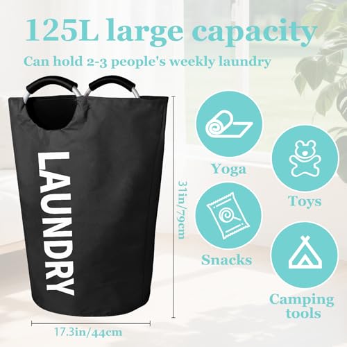 WOOHA 125L Large laundry basket,Collapsible laundry hamper, Tall Clothes Baskets Folding Washing Bin Foldable Fabric Hamper Bags for Bedroom, Closet,Bathroom,College,laundry bag,Black - color: Black, size: 125L-XXXL