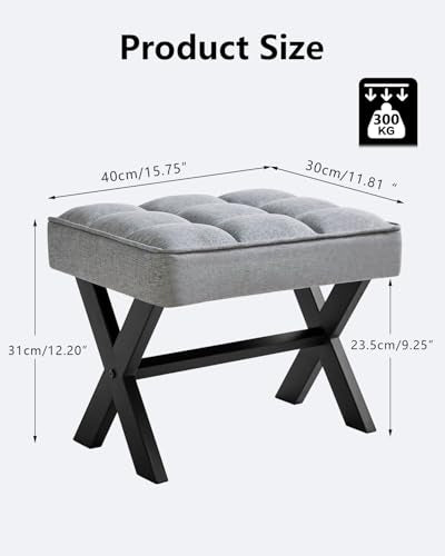 IBUYKE Small 12" H Footrest, Square Linen Step Stool, Blue Gray WBD011L | Foot Stool Metal X-Leg Multi-Use Small Side Table Living Room Bedroom Entryway Office - color: Blue Grey, size: 12.2"-Linen