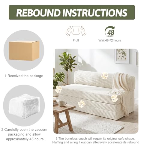 Convertible Sofa Bed, Boneless Couch Loveseat with Removable Cushions & Washable Cover, Futon Sofa Bed with Handle, Pull Out Couch for Small Spaces, Full Size, Beige - color: Beige, size: Full Size-80''L*54''W