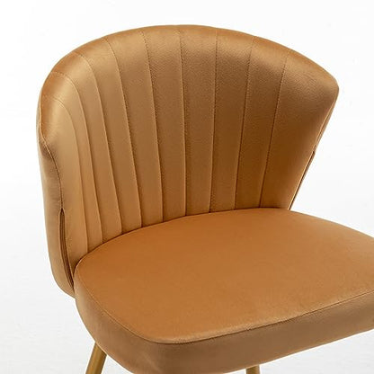 GDFStudio 31" Modern Velvet Accent Chair, Comfy Lounge Chair, Upholstered Side Chair with Channel Tufted Back, Gold Metal Legs, Armless Reading Chair for Living Room Bedroom Small Spaces, Brick Yellow - color: Brick Yellow + Polyester