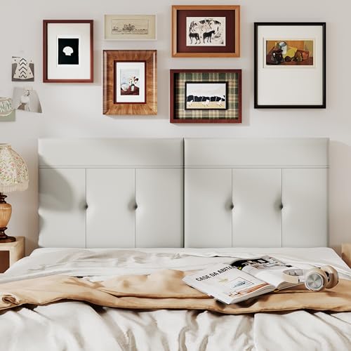 Upholstered Tufted King Size Headboard,PU Leather Wood Head Board with Metal Legs, Adjustable Height from 42” to 56”, Bed Headboard in Modern Design,Backboard for Bed, Beige - color: Beige, size: King