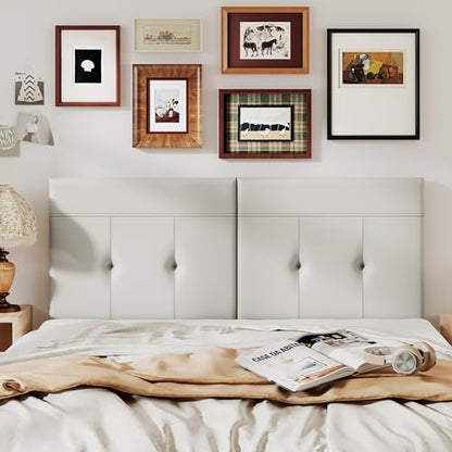 Upholstered Tufted King Size Headboard,PU Leather Wood Head Board with Metal Legs, Adjustable Height from 42” to 56”, Bed Headboard in Modern Design,Backboard for Bed, Beige - color: Beige, size: King
