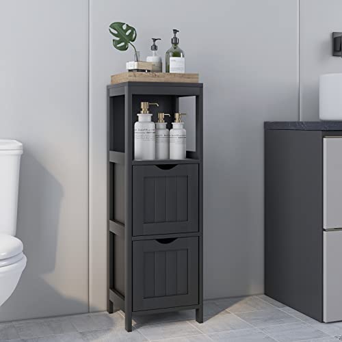 Bathroom Storage Cabinet, Narrow Freestanding Floor Cabinet (Black) | 35-inch 4-Tier Tower Storage Organizer | 2 Removable Drawers & 2 Shelves | For Bathroom, Living Room, Entryway - color: Black