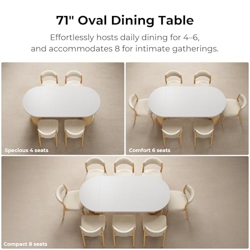 IRONCK 71" Oval Dining Table with Hidden Storage, Oak | Faux quartz-pattern laminate top, dual-sided cabinets, fluted engineered-wood base, and 397 lb capacity. - color: Oak