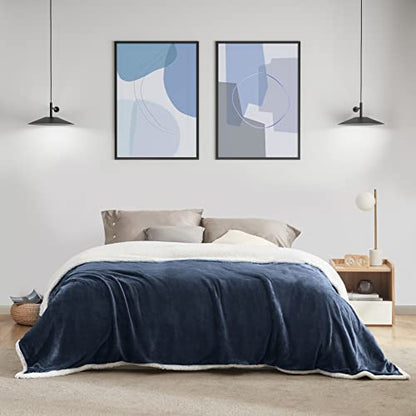 BEAUTEX Sherpa Fleece Twin Blankets Soft Fluffy Flannel Plush Cozy | Fuzzy Navy Cuddle Blanket for Couch, Bed, Sofa, Adults (60" x 80", Navy) - color: Navyblue, size: Twin-60"x80"