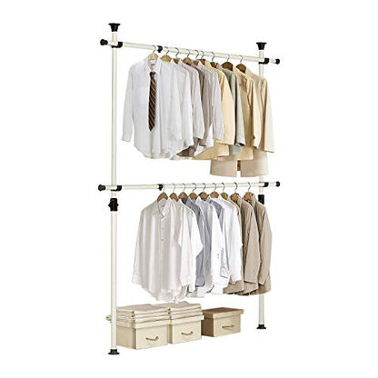 PRINCE HANGER Heavy Duty Adjustable Garment Rack – One Touch System for Easy Assembly, 352 LBS Load Capacity, Freestanding Metal Wardrobe Closet Rack Ivory (Width Adjustable, PHUS-0023) - color: Ivory