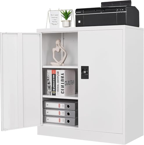 Metal Storage Cabinets with Lock Door,2 Adjustable Shelves Organizer Steel Storage Cabinets for Home,Office,Warehouse,Garage,Employee Lockers(White) - color: White, size: 16"D x 32"W x 36"H