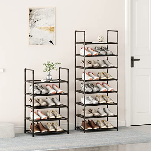 5 Tier Stackable Small Shoe Rack,Narrow Sturdy Shoe Shelf Organizer, Non-Woven Fabric Metal Free Standing Shoe Racks for Entryway, Hallway and Closet (Black) - size: 5-Black