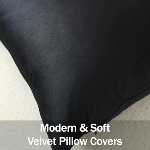 Throw Pillow Covers 18x18 Black: Pack of 2 Cozy Soft Velvet Square Modern Luxury Decorative Throw Pillow Cases for Sofa Couch Living Room Bed Home Decor - color: Caviar, size: 18" x 18" (Pack of 2)