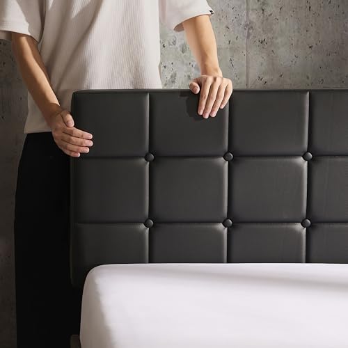Hearth & Harbor Full Size Headboard, Button Tufted, Upholstered, Bed Frame Mount, Adjustable Height 34"-42", Modern, Black - color: Black, size: Full