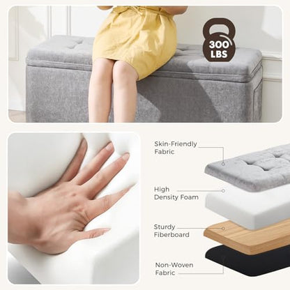 Gray Ottoman with Storage, 45 Inch End of Bed Bench with Pocket | 330 Lbs Capacity, Safety Hinge,Linen-Like Chenille Fabric, Hidden Storage Bench for Entryway, Living Room, Bedroom Footrest - color: Chenille-gray