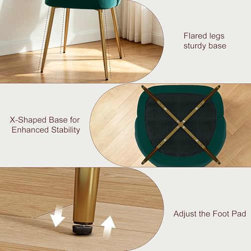 VECELO Velvet Dining Chairs Set of 2, Modern Upholstered Kitchen Chairs with Thick Cushions, Curved Padded Backrest and Metal Legs, for Kitchen, Dining Room, Living Room, Green - color: Green, size: Set of 2