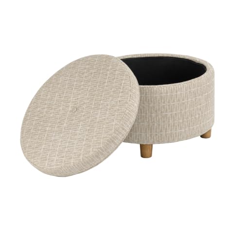 HomePop 24" Large Round Storage Ottoman - Tan Geometric Pattern - color: Tan Geometric Pattern