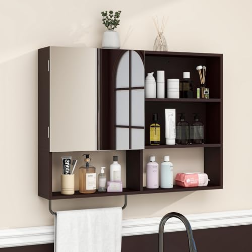 Bathroom Wall Cabinet with Mirror & Towel Bar, Espresso - color: Espresso-with Mirror