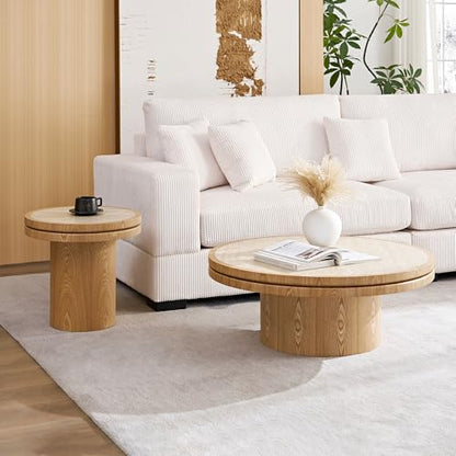 19.49 Round Side Table with Sintered Stone Tabletop & Sturdy Base, Modern MDF Circle Small Coffee Table Double Layer Tabletop End Table for Living Room, Easy Assembly - Natural - color: 19.49" Side Table With Sintered Tabletop,natural