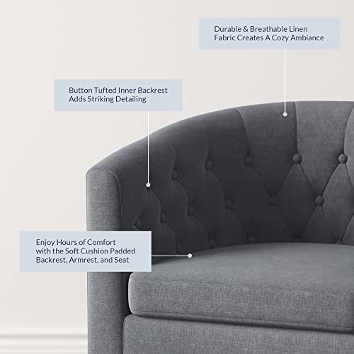 BELLEZE Accent Barrel Arm Chair, Modern Comfy Upholstered Tufted Club Chair with Sturdy Legs and Linen Fabric for Bedroom Living Room - Gray - color: Grey, size: 1 x Linen Chair