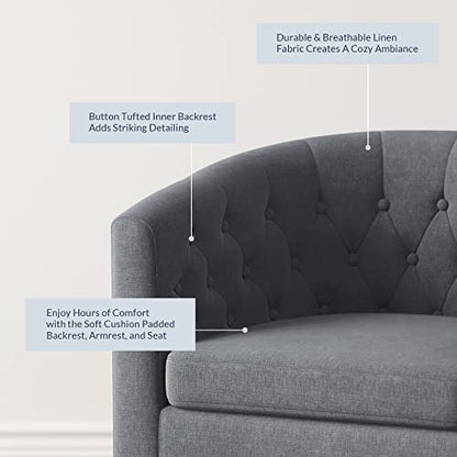 BELLEZE Accent Barrel Arm Chair, Modern Comfy Upholstered Tufted Club Chair with Sturdy Legs and Linen Fabric for Bedroom Living Room - Gray - color: Grey, size: 1 x Linen Chair