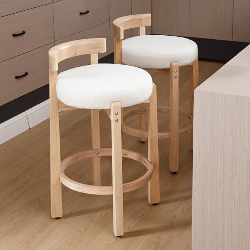 HEAH-YO Bar Stools Set of 2, 26" Sherpa Fabric Upholstered Counter Height Bar Stools, Modern Barstools Counter Stools with Wood Legs for Kitchen Island Dining Room Bar, White - color: 26.5" White Sherpa, size: Counter Height - Set of 4
