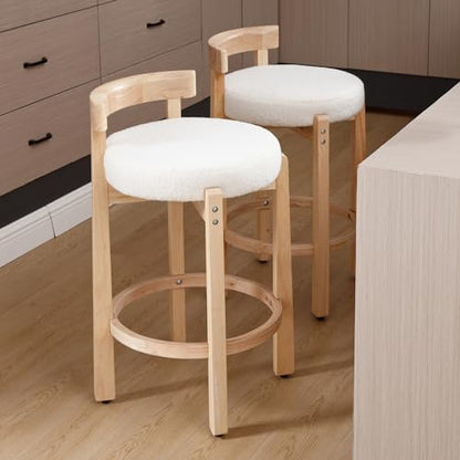 HEAH-YO Bar Stools Set of 2, 26" Sherpa Fabric Upholstered Counter Height Bar Stools, Modern Barstools Counter Stools with Wood Legs for Kitchen Island Dining Room Bar, White - color: 26.5" White Sherpa, size: Counter Height - Set of 4