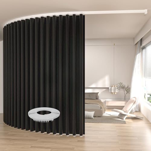 Ceiling Mount Room Divider Curtains,Track Sets for Room Separation,Black | Ceiling Mount Track Set Included,Blackout Curtains Thermal Insulated & Noise Reduction Fabric,For Bedroom Privacy Partition - color: Black, size: 100"W x 96"L (Pack of 1)